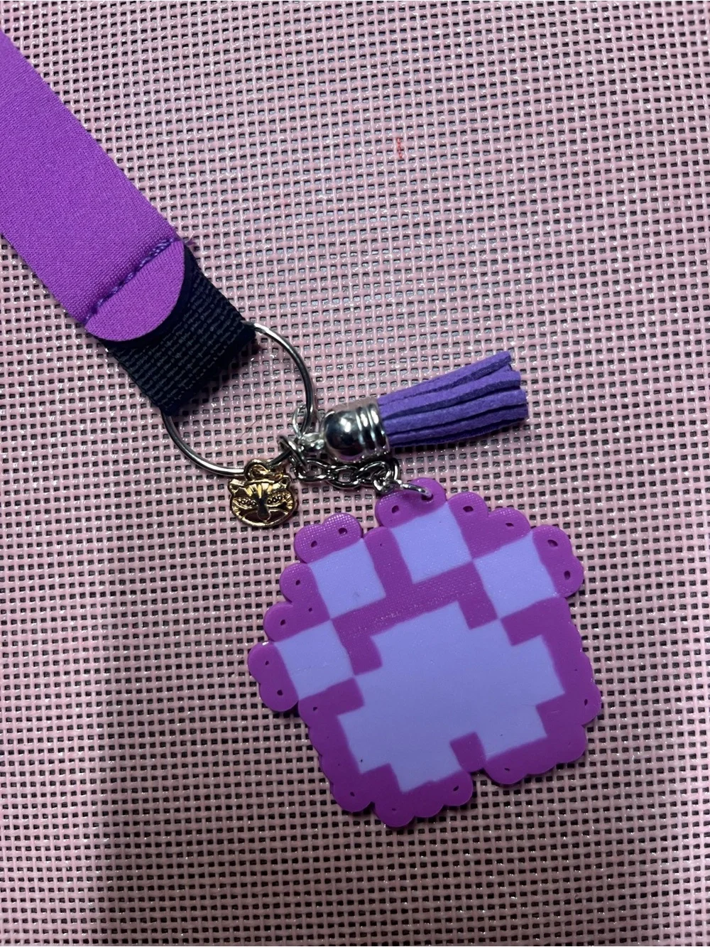 Purple Paw Print and Cat Charm Wristlet Keychain